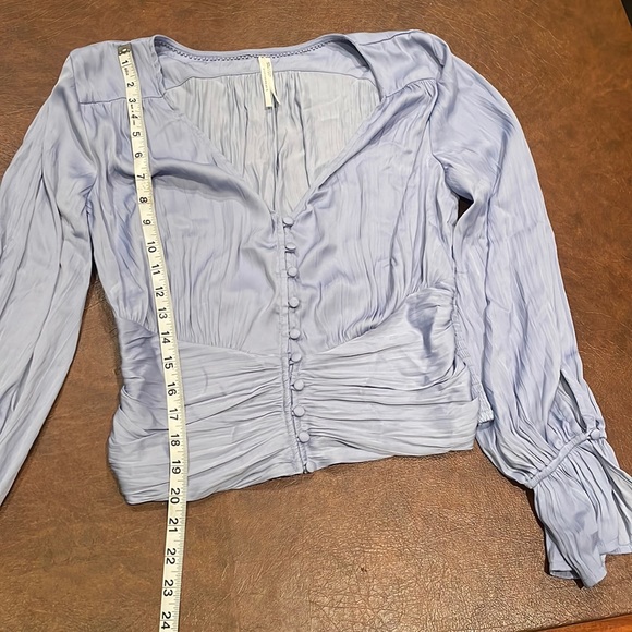 Anthropologie: Bell Sleeve periwinkle ruched Top (Size M) - Picture 1 of 6